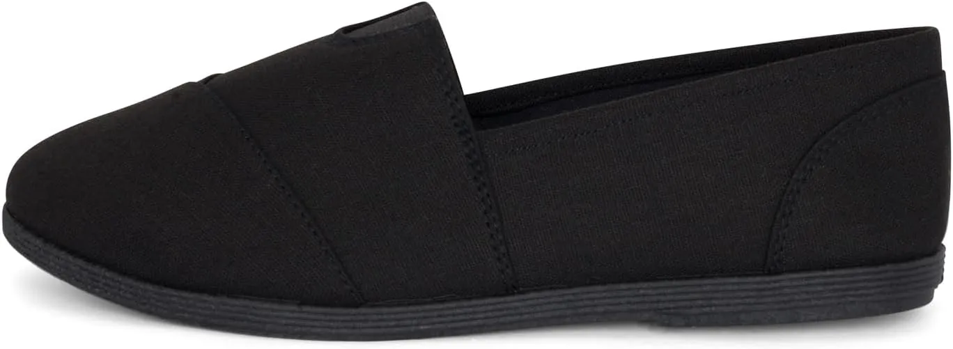 STYLISH S Comet ~ Women's Linen Seam Front Slip-On Flats Memory Foam Gel Insole (All Black Linen, 5.5)