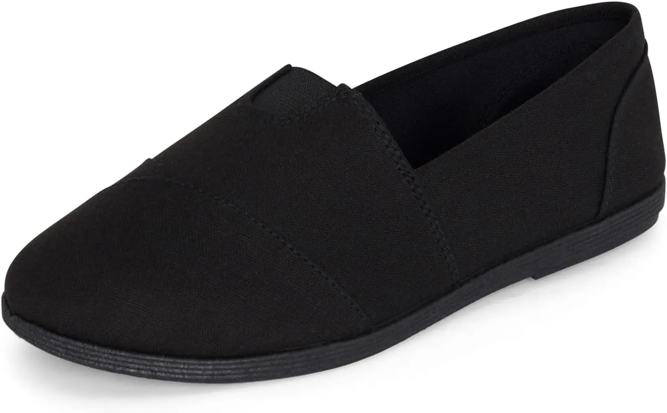 STYLISH S Comet ~ Women's Linen Seam Front Slip-On Flats Memory Foam Gel Insole (All Black Linen, 5.5)