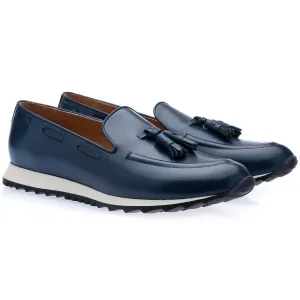SUPERGLAMOUROUS Men's Shoes Navy Philippe Nappa Calf-Skin Leather Active Sneakers (SPGM1185)