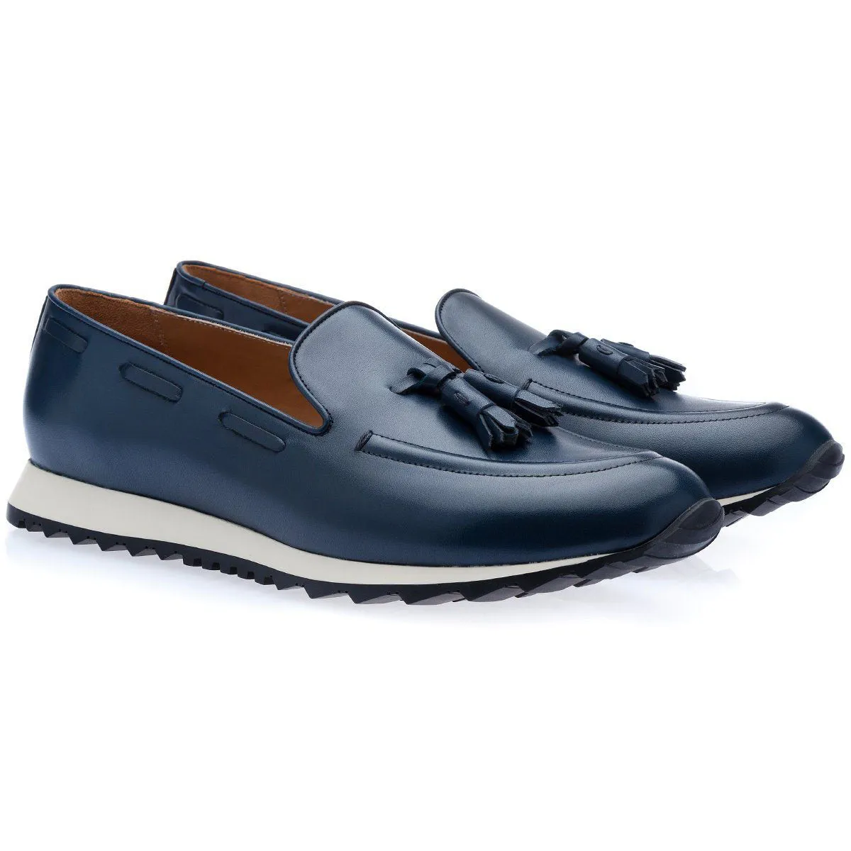 SUPERGLAMOUROUS Men's Shoes Navy Philippe Nappa Calf-Skin Leather Active Sneakers (SPGM1185)