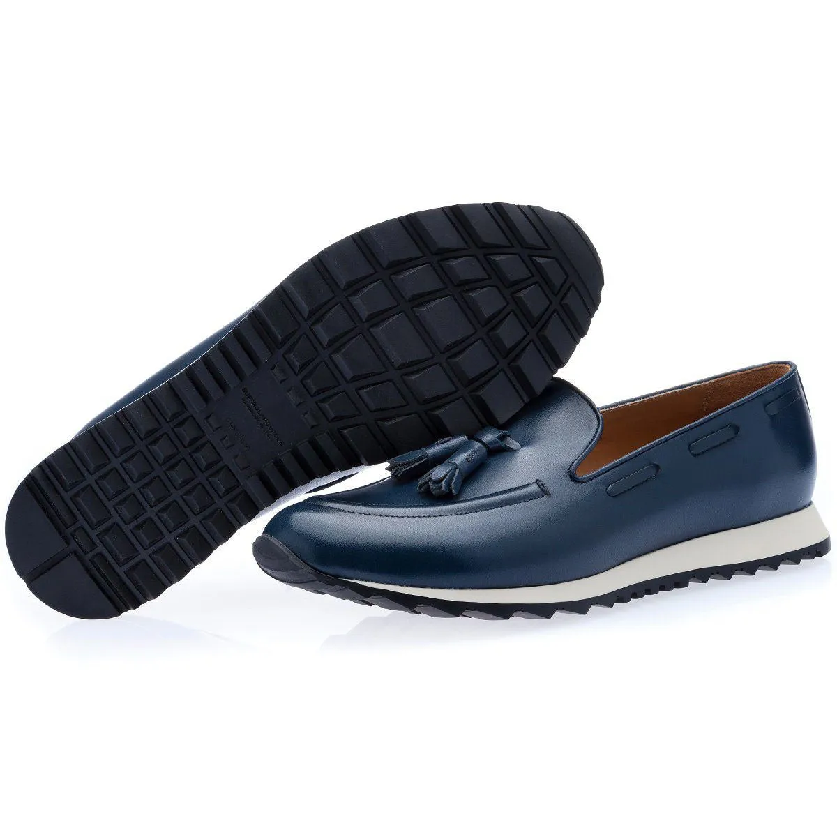 SUPERGLAMOUROUS Men's Shoes Navy Philippe Nappa Calf-Skin Leather Active Sneakers (SPGM1185)