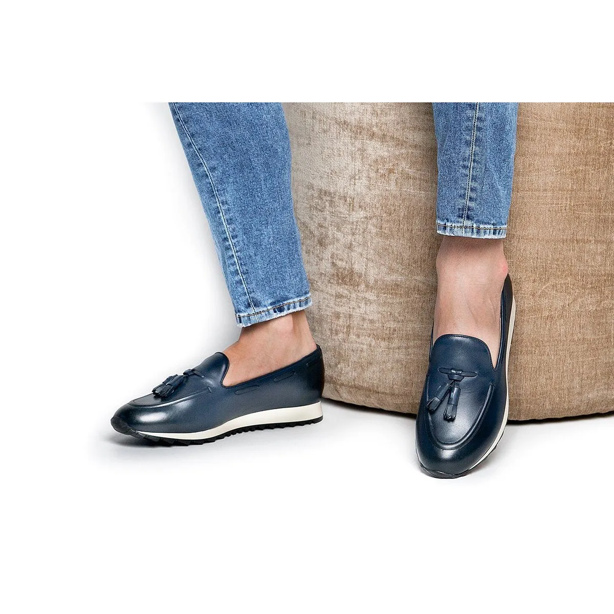 SUPERGLAMOUROUS Men's Shoes Navy Philippe Nappa Calf-Skin Leather Active Sneakers (SPGM1185)