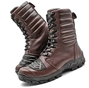 Tactical Boots Brown Leather Motorcycle Lace Up Army