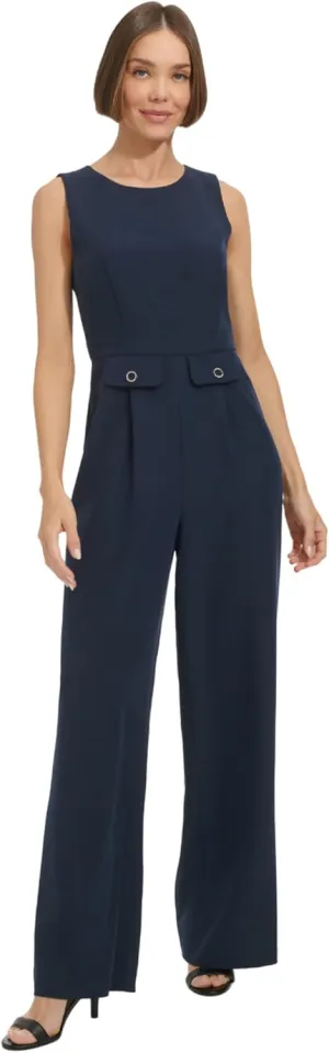Tommy Hilfiger womens Sleeveless Split Neck Solid Drapey Crepe Jumpsuit Tommy Hilfiger womens Sleeveless Split Neck Solid Drapey Crepe Jumpsuit