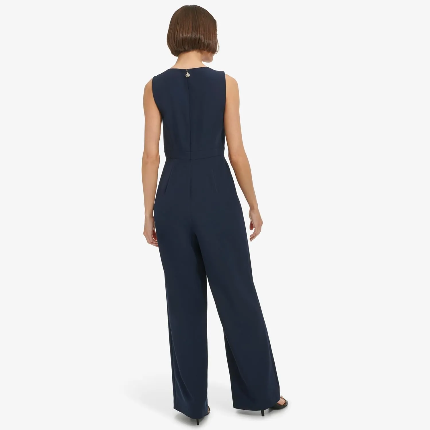 Tommy Hilfiger womens Sleeveless Split Neck Solid Drapey Crepe Jumpsuit