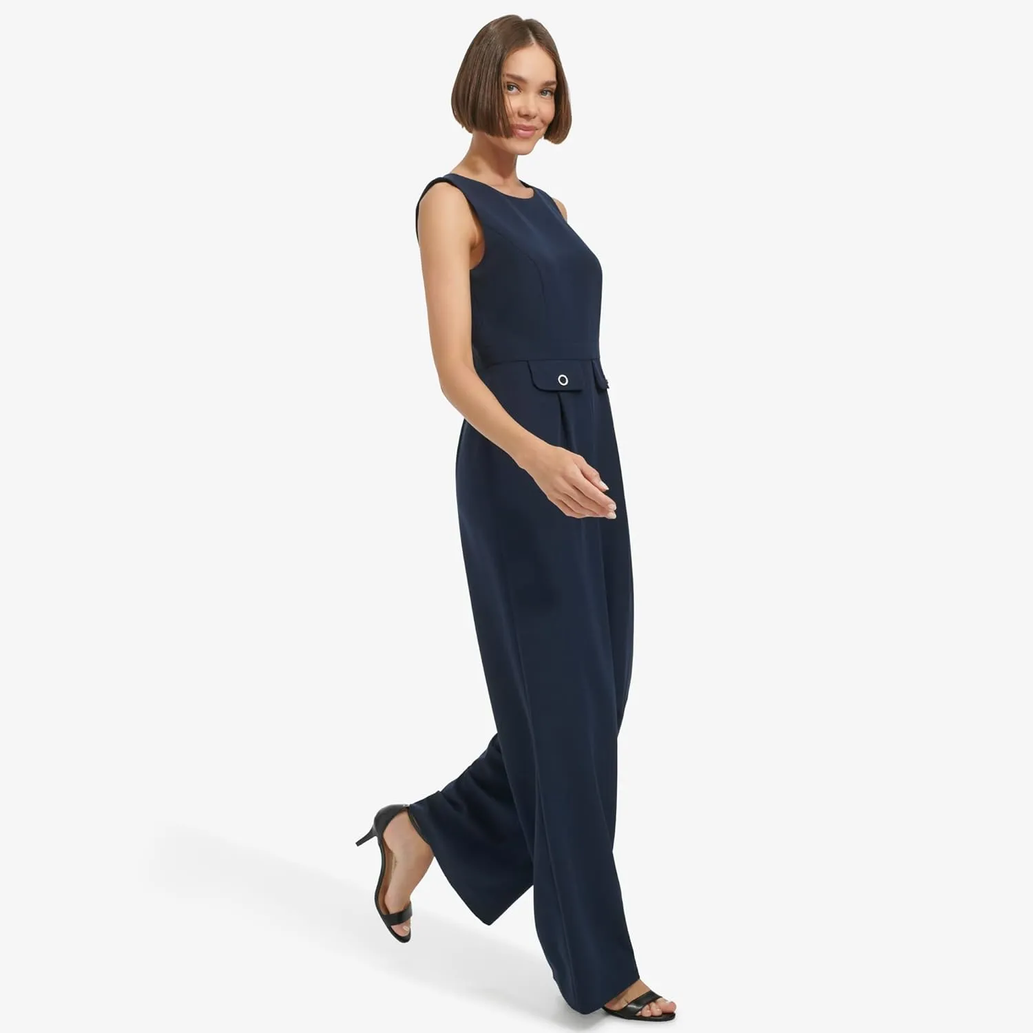 Tommy Hilfiger womens Sleeveless Split Neck Solid Drapey Crepe Jumpsuit