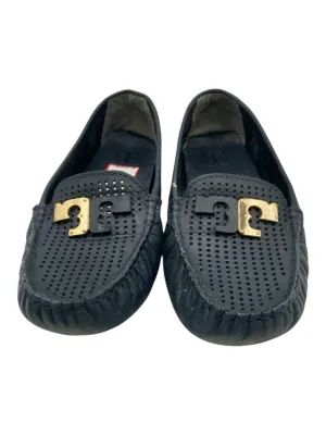 Tory Burch Shoe Size 9.5 Dark Teal Leather Perforated Gold Hardware Loafers