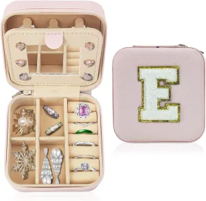 Travel Jewelry Case Organizer, Gifts for Women Teen Girls Initial Jewelry box with Mirror Vacation Beach Essentials Ring Necklace Earring Organizer Box (E) Travel Jewelry Case Organizer, Gifts for Women Teen Girls Initial Jewelry box with Mirror Vacation Beach Essentials Ring Necklace Earring Organizer Box (E)