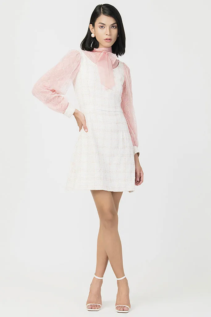 Tweed Layered Bow Collar Dress With Shirt