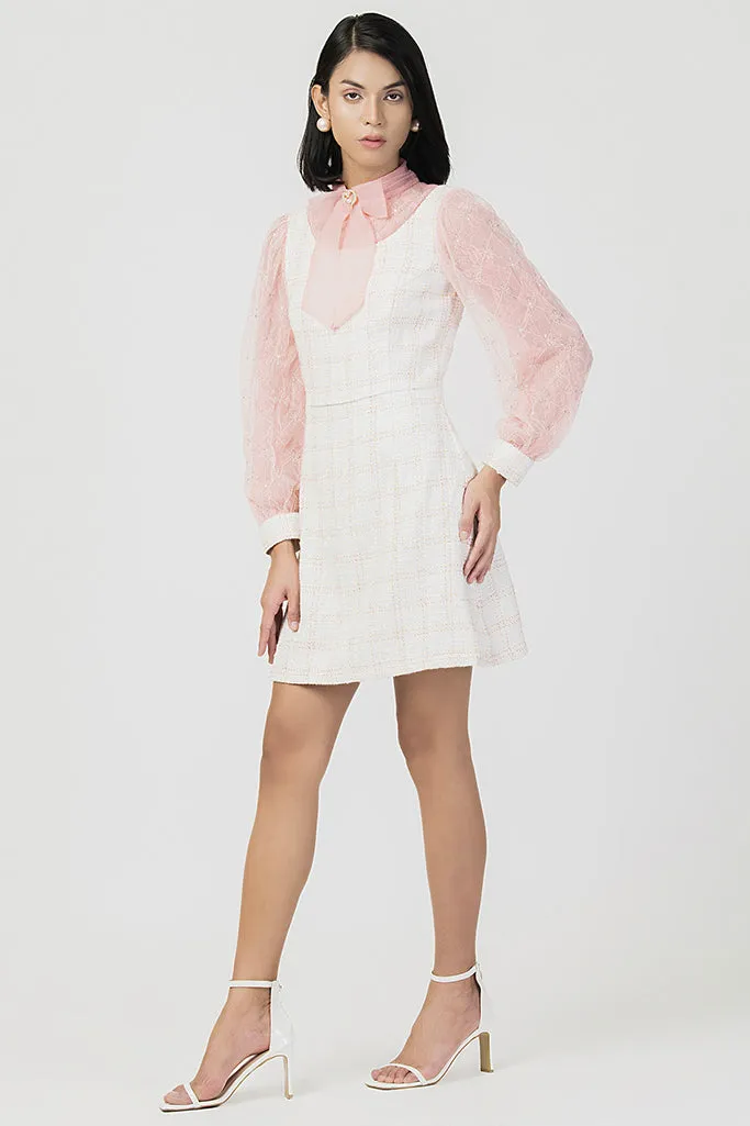 Tweed Layered Bow Collar Dress With Shirt