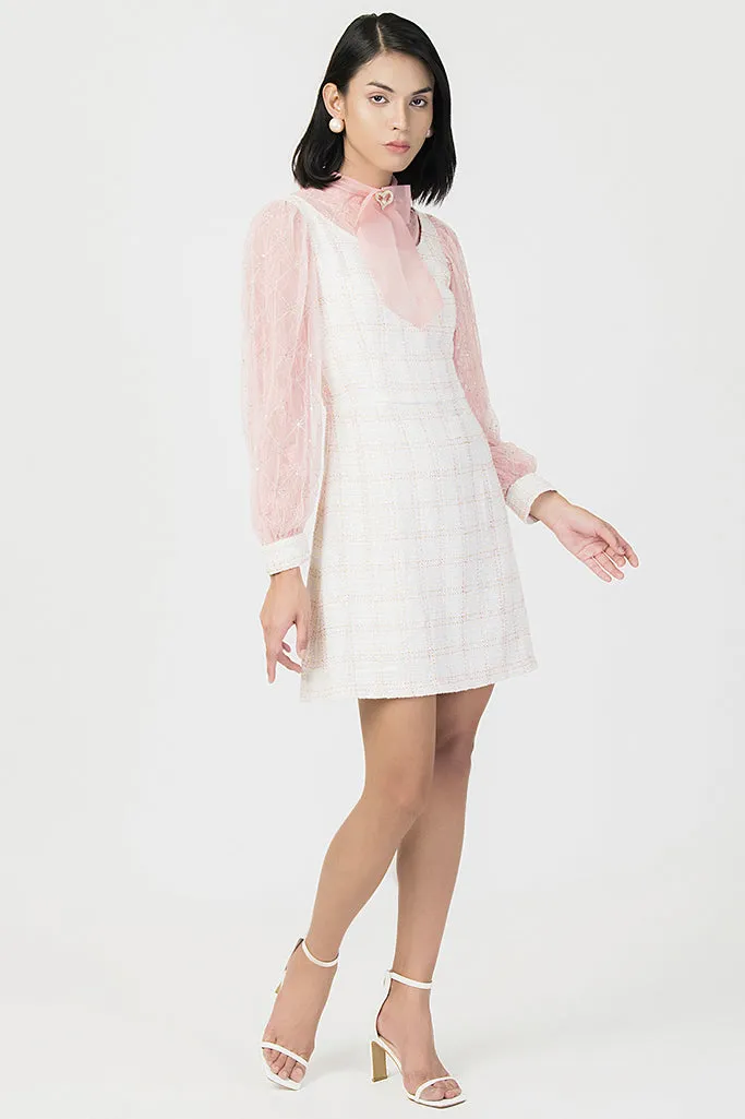 Tweed Layered Bow Collar Dress With Shirt