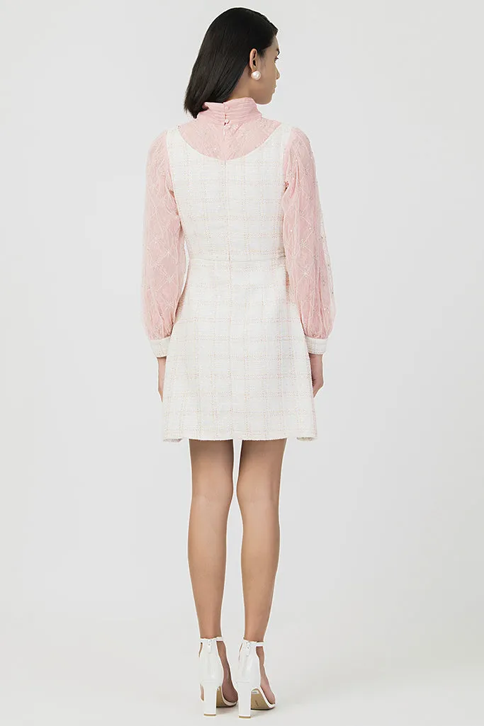 Tweed Layered Bow Collar Dress With Shirt