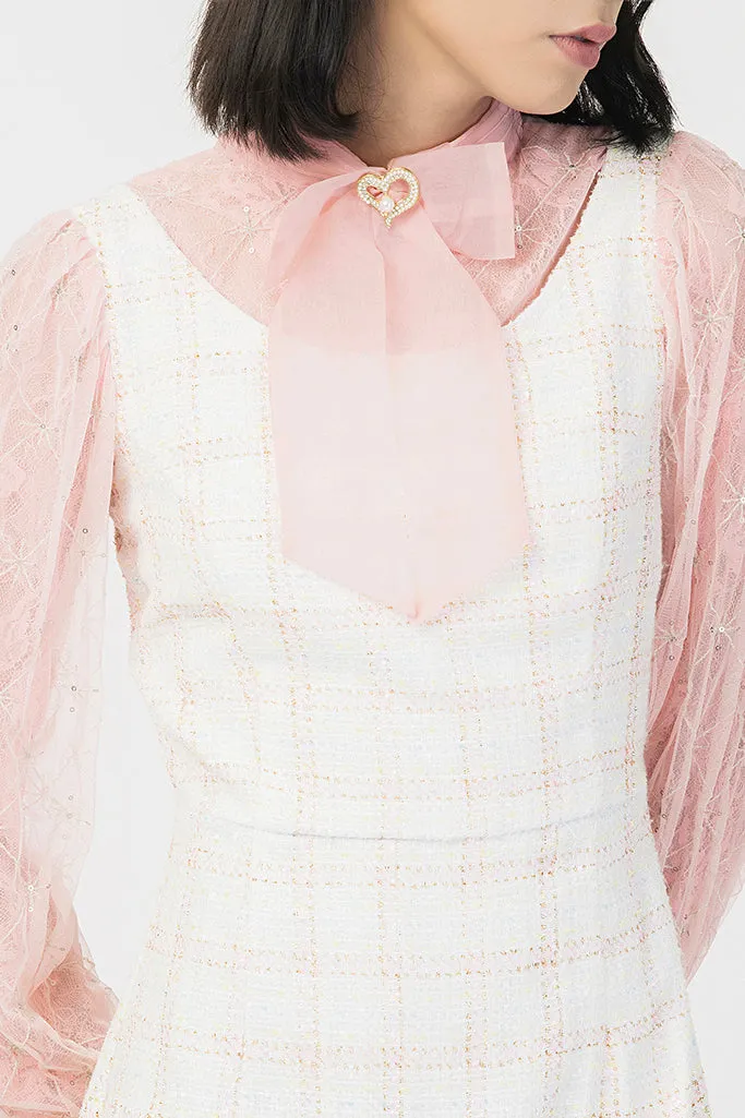 Tweed Layered Bow Collar Dress With Shirt