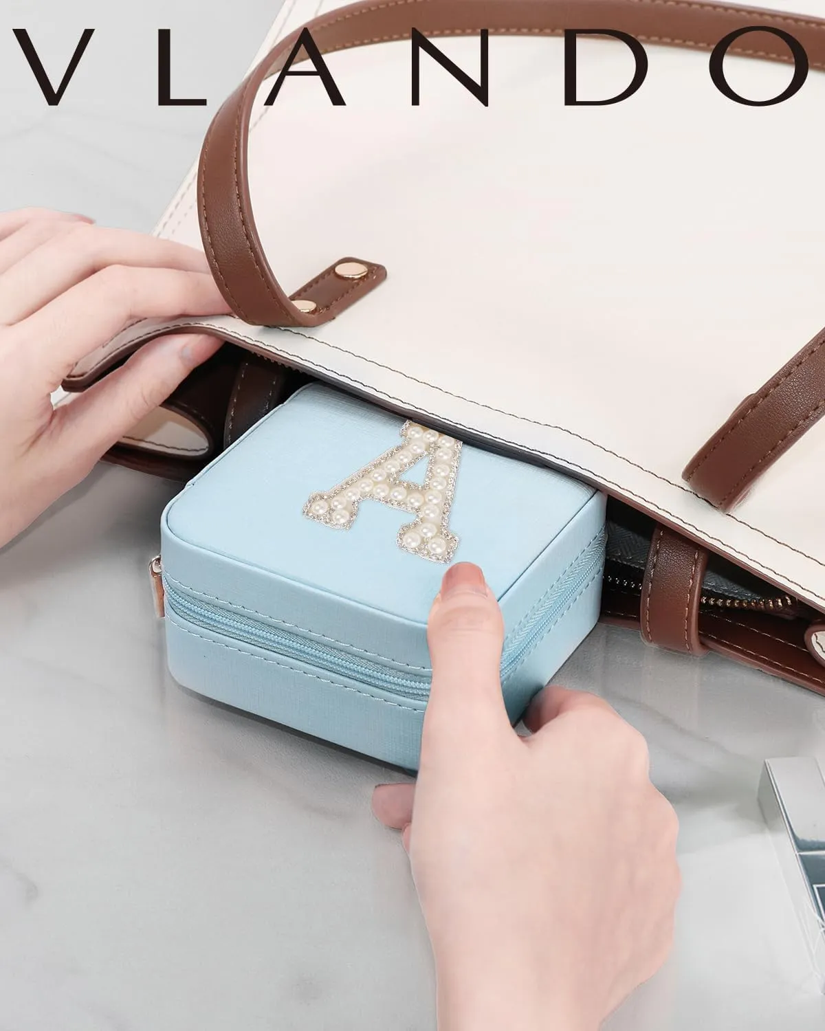 Vlando Travel Essentials for Women Jewelry Box, Travel Accessories for Teen Girl Trendy Stuff, Necklace Organizer Earrings Ring Organizer, Travel Must Have Jewelry Organizer - Letter D, Blue