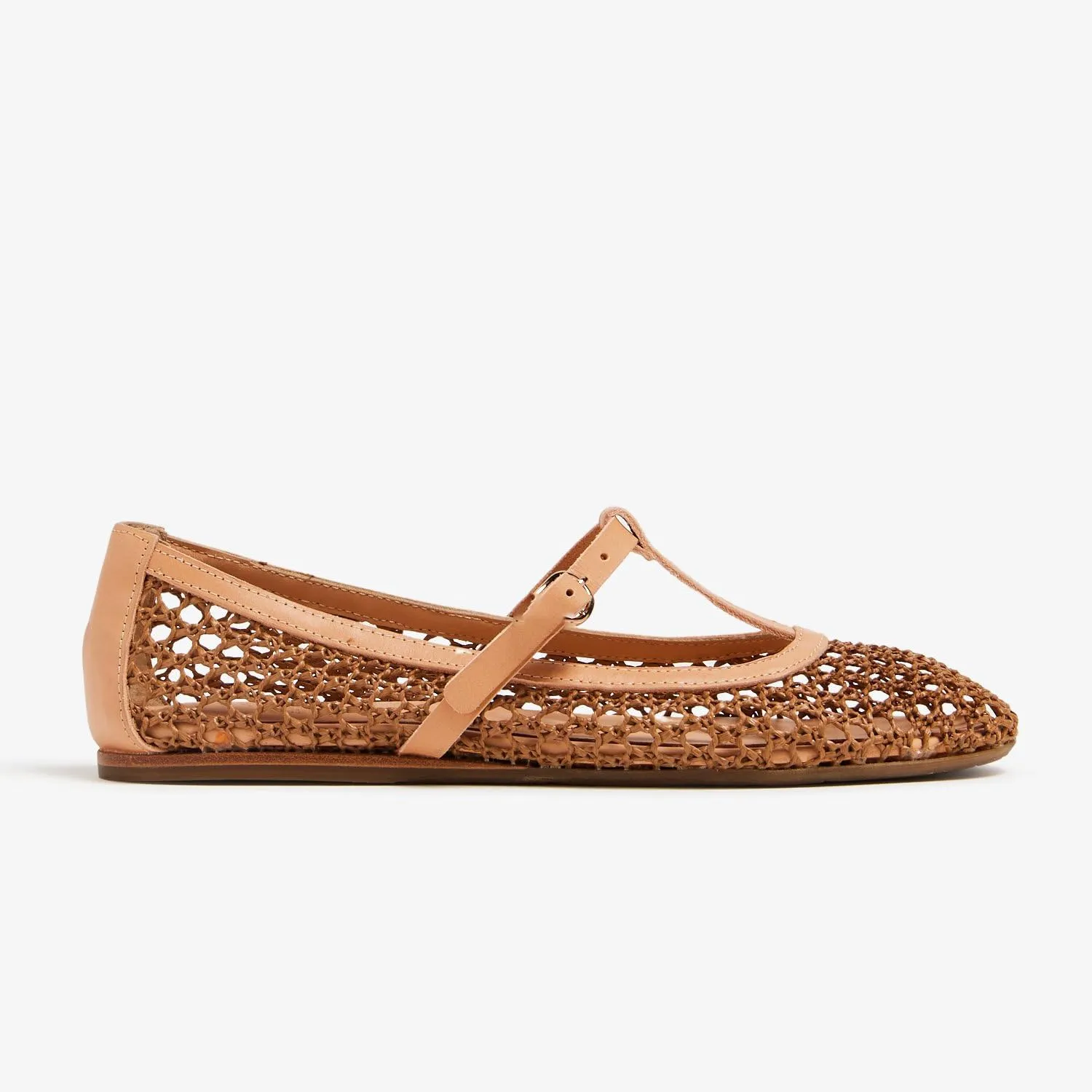Women T-Strap Ballet Flats Woven Mesh Round Toe Cute Ballerina Shoes Slip On Causal Flat Shoes Straw Buckle Sandals for Working