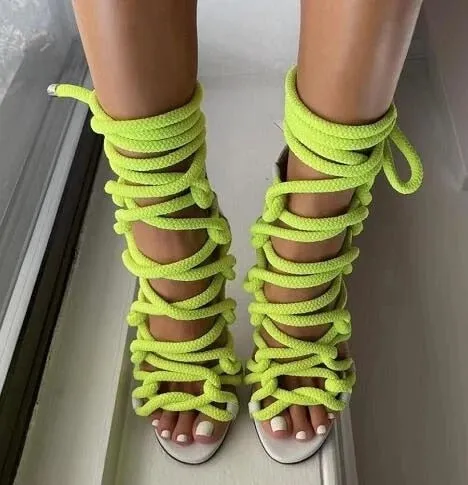 Women's Sexy Open Toe Cross Lace Up High Heel Sandals